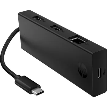 USB hub HP Portable USB-C Hub USB hub, USB-C na 2× USB 3.2 Gen1, 1× USB-C, 1× RJ-45, 7,5W nabíjení, černý B8SU8UT
