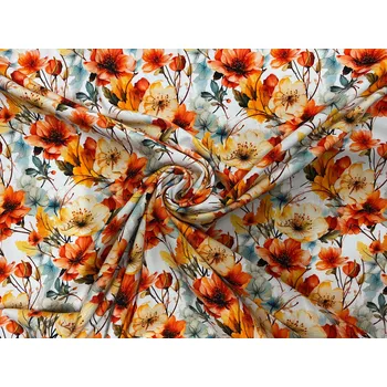 Bavlněný úplet digitální tisk oranžové a žluté květy
