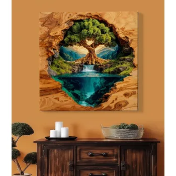 Obraz Obraz na plátně - Strom života Ztracené světy, dřevo FeelHappy.cz Velikost obrazu (šířka x výška): 120 x 120 cm