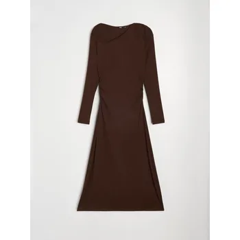 Dámské šaty Sinsay - Maxi šaty s asymetrickým výstřihem - tmavě hnědá - 090IU-89X - 090IU-89X-XS