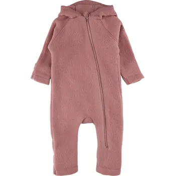 Kojenecký overall MIKK-LINE Merino overal na zip s kapucí a oušky - tmavě růžový Burlwood - Velikost: 68 Růžová 68