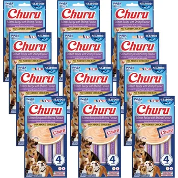Pamlsek pro psa INABA Dog Churu (na rybí bázi) losos, krevety 12x(4x14g)