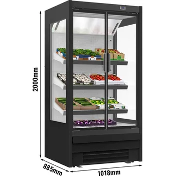 Vinotéka G.Gastro Přístěnný chladicí regál černý - 1,02 x 0,88 m - se 2 policemi & zrcadlem