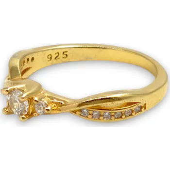 Prsten Pozlacený stříbrný prsten se zirkony, v. 47, Ag 925