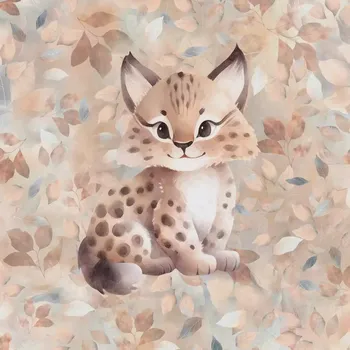 Teplákovina Hnědý podzim rys, panel (E) (Panely a ladící metráž)