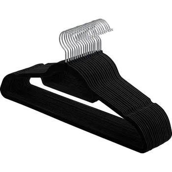 Věšák Ramínko na oblečení s černým velurem, 20ks