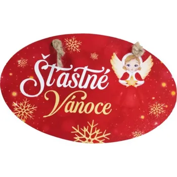 Vánoční dekorace Bondecor Vánoční dřevěná dekorace - ovál "Šťastné Vánoce" 18x11cm