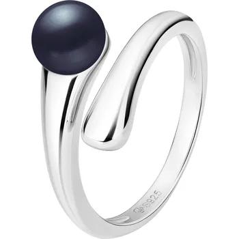 Prsten ANNA PERLY Minimalistický stříbrný spirálový prsten a přírodní černou perlou Velikost prstenu: 58, Barva perly: černá