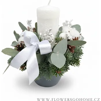 Vánoční dekorace Vánoční svícen s vločkou | svícny na vánoční stůl Barva: BÍLÁ, Rozměr: 25 cm