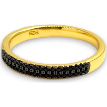 Prsten Pozlacený stříbrný prsten kroužek s černými kamínky, v. 56, Ag 925