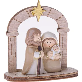 Vánoční dekorace Dakls Dekoarce polyresin/dřevo Svatá rodina SMM24007 7,7x7,2x7,2cm