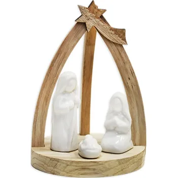 Vánoční dekorace KLIA Betlém dřevo/porcelán 15,5cm