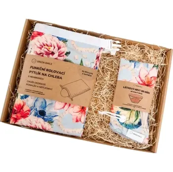 Svačinový box Green Smile Dárkové balení (kapsa na chleba + krytka na ošatku) – Paví pero