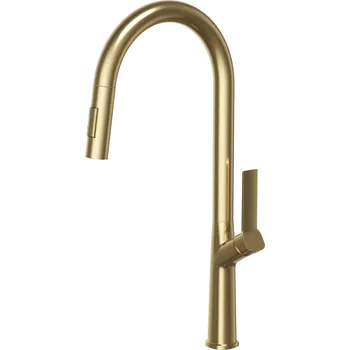 Vodovodní baterie Gamma Awra, kuchyňská baterie s vytahovací výlevkou a dvoufunkční sprchou, zlatá matná, GMA-BAA-BGD