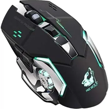 Myš POČÍTÁRNA Bezdrátová Nabíjecí Silent Myš FREE WOLF X8 s LED podsvícením - Černá