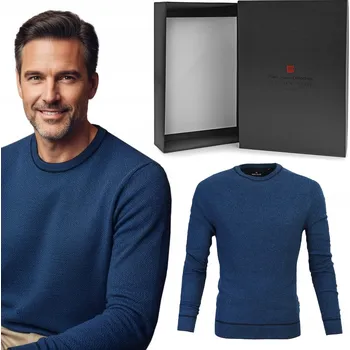Pánský svetr Elegantní PÁNSKÝ SVETR Tmavě Modrý Melír Bavlněný 2XL Pako Jeans