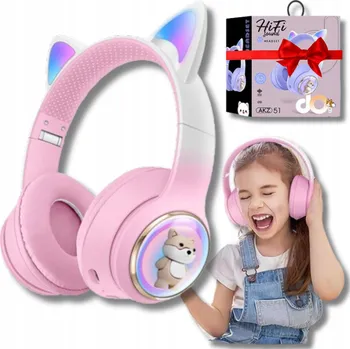 Sluchátka Sluchátka pro děti Kočičky LED Bluetooth S potlačením hluku Kočičí uši MP3 Růžová