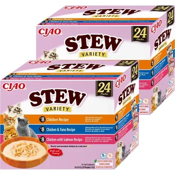 Krmivo pro kočku INABA Cat Ciao Stew - Doplňkové krmivo pro kočky s příchutí kuřete, tuňáka a lososa 2x(24x40g)