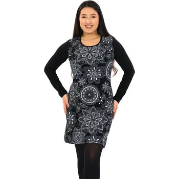 Dámské šaty Himalife Šaty s dlouhým rukávem Avani - černá s bílou Velikost: XL - Móda pro plnoštíhlé, Oblečení nadměrné velikosti