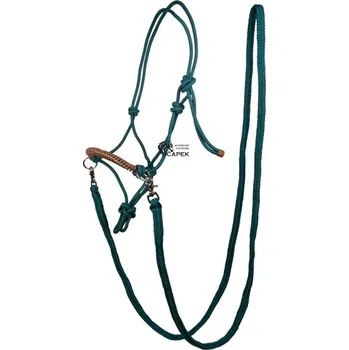 Provazová ohlávka s otěžemi HKM -STRASS- - Šedá/Vínová - Pony