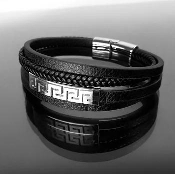 Náramek Exkluzivní pánský náramek z kůže a oceli, balený v dárkové krabičce č. 1345