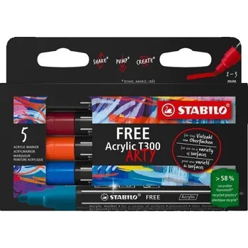 Výtvarná sada Akrylový popisovač STABILO FREE Acrylic - kulatý hrot 2-3 mm - sada Urban 5 ks