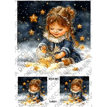 Umělecký papír Rýžový a soft papír na decoupage - Holčička s hvězdičkou - KB4651 Materiál: Rýžový papír, Rozměr: A4