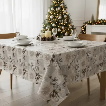 ubrus Ubrus PVC s textilním podkladem 848-3 vánoční, baňky na béžové, š.140cm (metráž)