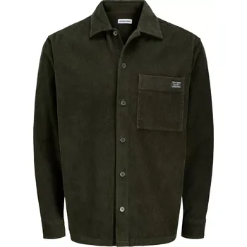 Oblečení a móda Velká pánská košile s dlouhým rukávem manšestrová – Jack & Jones 12279489 tmavě zelená (7XL)