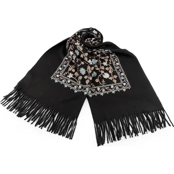 Deštník Velký teplý šátek / pléd vyšívaný s třásněmi, typu kašmír 68x165 cm černá 1 ks