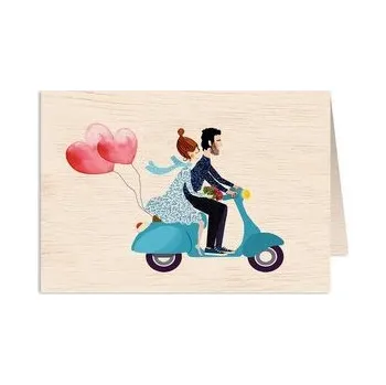 Karnet drewniany C6 + koperta Ślub skuter