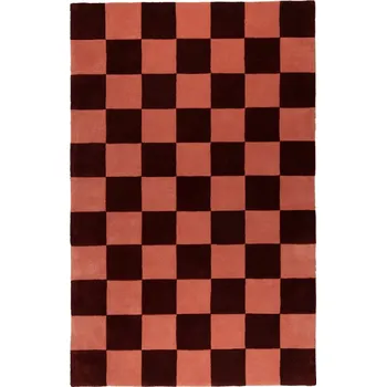 Koberec FEST Amsterdam Červeno-růžový vlněný koberec Checks 161 x 253 cm