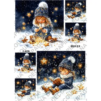 Umělecký papír Rýžový a soft papír na decoupage - Holčička s hvězdičkou - KB4656 Materiál: Soft, Rozměr: A4