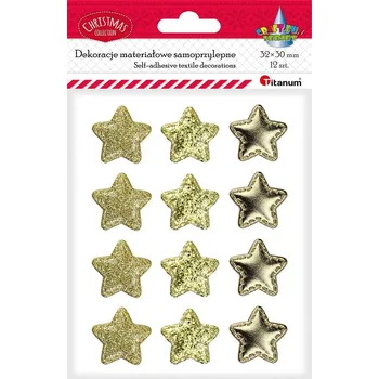 Vánoční dekorace Titanum Dekorace textilní, samolepící hvězdy, zlaté, mix, 32x30mm, 12ks/bal.