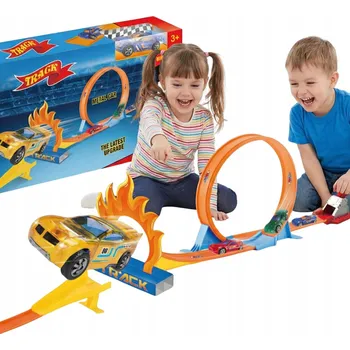 autodráha VELKÁ ZÁVODNÍ DRÁHA S PŘEKÁŽKAMI A SMYČKOU, SADA HRAČEK PRO DĚTI + AUTÍČKA