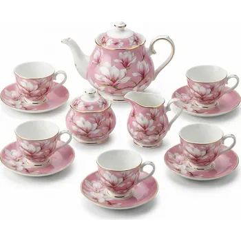 Talíř Čajová souprava s magnoliemi ENGLISH COLLECTION 900 ml bílá 15 dílů