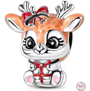 Přívěsek Charm Sterlingové stříbro 925 Vánoční Sobí holčička s mašlí, symbol vánoční lásky a kouzla, korálek na náramek vánoce