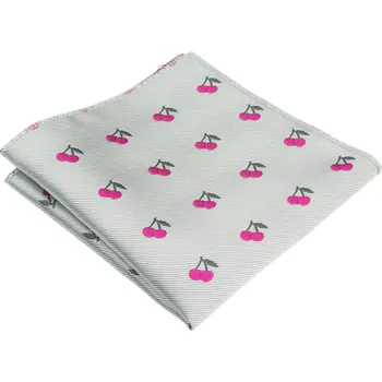 Látkový kapesník Světle šedý pánský kapesníček s růžovým motivem třešní