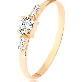 Prsten Prsten ze žlutého 14K zlata - čirý zirkonový ovál, dvojice zirkonků po stranách - Velikost: 65