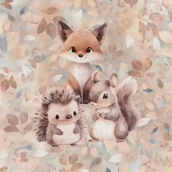 Teplákovina Hnědý podzim tři zvířátka, panel (E) (Panely a ladící metráž)