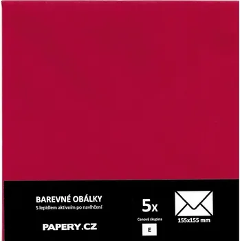 Obálka HYBLER S.R.O. barevná obálka 155X155 ČERVENÁ TMAVÁ, 5 kusů, 100 gm2, olizová