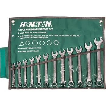 Ruční nářadí HONITON Sada očkoplochých klíčů vyhnutých 12 dílů HONIDRIVER | 8-22 mm, textilní obal