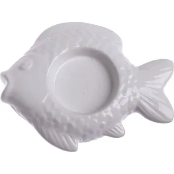 Vánoční svícen Dakls Svícen keramický ryba bílý LIR056 2x11x8,5cm