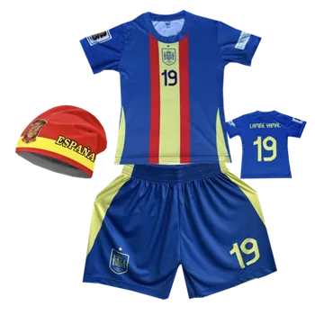 Fotbal Numberoplus Premium Dětský fotbalový dres Komplet + fotbalová pletená čepice Španělsko - Lamine Yamal Velikost: 13 let (vel.152)