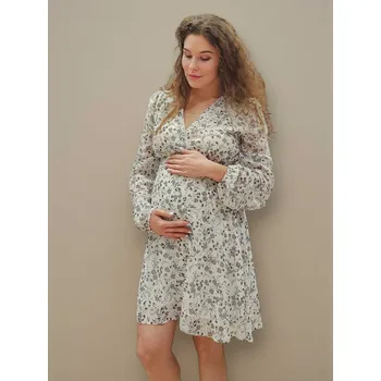 Těhotenské šaty Elegantní šifonové těhotenské a kojicí šaty Solenne 3v1 – bílé s šedorůžový Velikost: XL