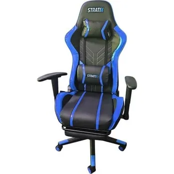 Herní židle Herní masážní židle modrá s podnožkou