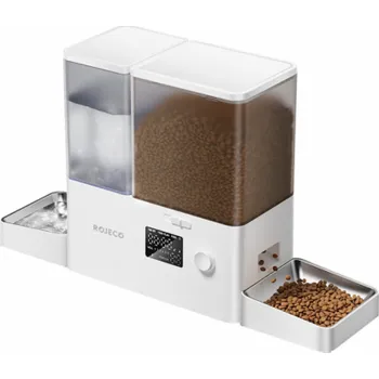 Miska pro psa Rojeco 2 v 1 Fontána na vodu pro domácí mazlíčky 3,5 l a krmítko 5 l Button Verson (bílá)