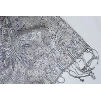 Šála Hedvábná šála Jamawar malá - Šedá a noční modrá s ornamenty