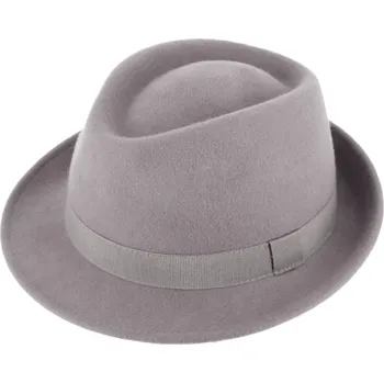 Klobouk Fiebig - Headwear since 1903 Klasický trilby klobouk vlněný s malou krempou - světle šedý s šedou stuhou Velikost: 61 cm (XL)