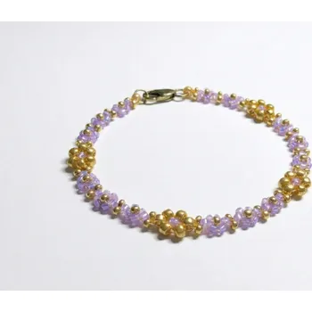 Náramek Bellakvět Náramek "Levandulové snění" - PVD Gold, Miyuki & Ocel Velikost: L 18 cm